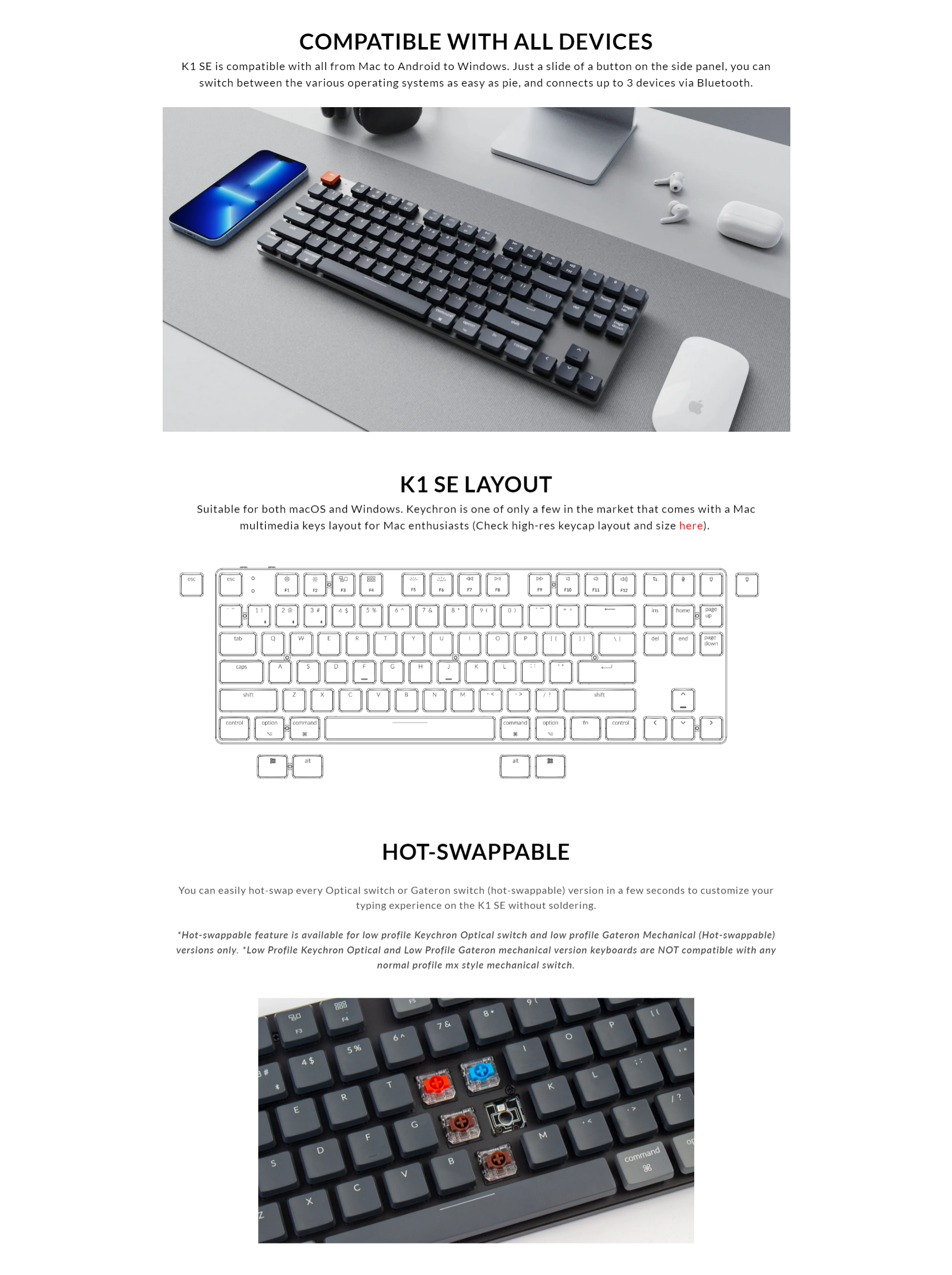 A large marketing image providing additional information about the product Keychron K1 SE Hot-Swappable RGB Optical TKL Wireless Mechanical Keyboard (Red Switch) - Additional alt info not provided